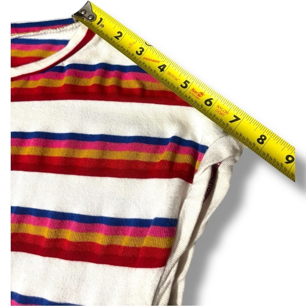 Ginger G Red/White Multicolor Dolman Sleeve Tie Front Crewneck Cropped Tee - Picture 10 of 15